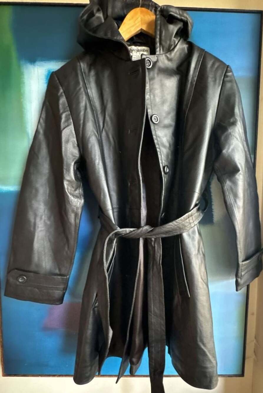 Bagatelle Leather Trench Coat Size M Black Hooded Belted